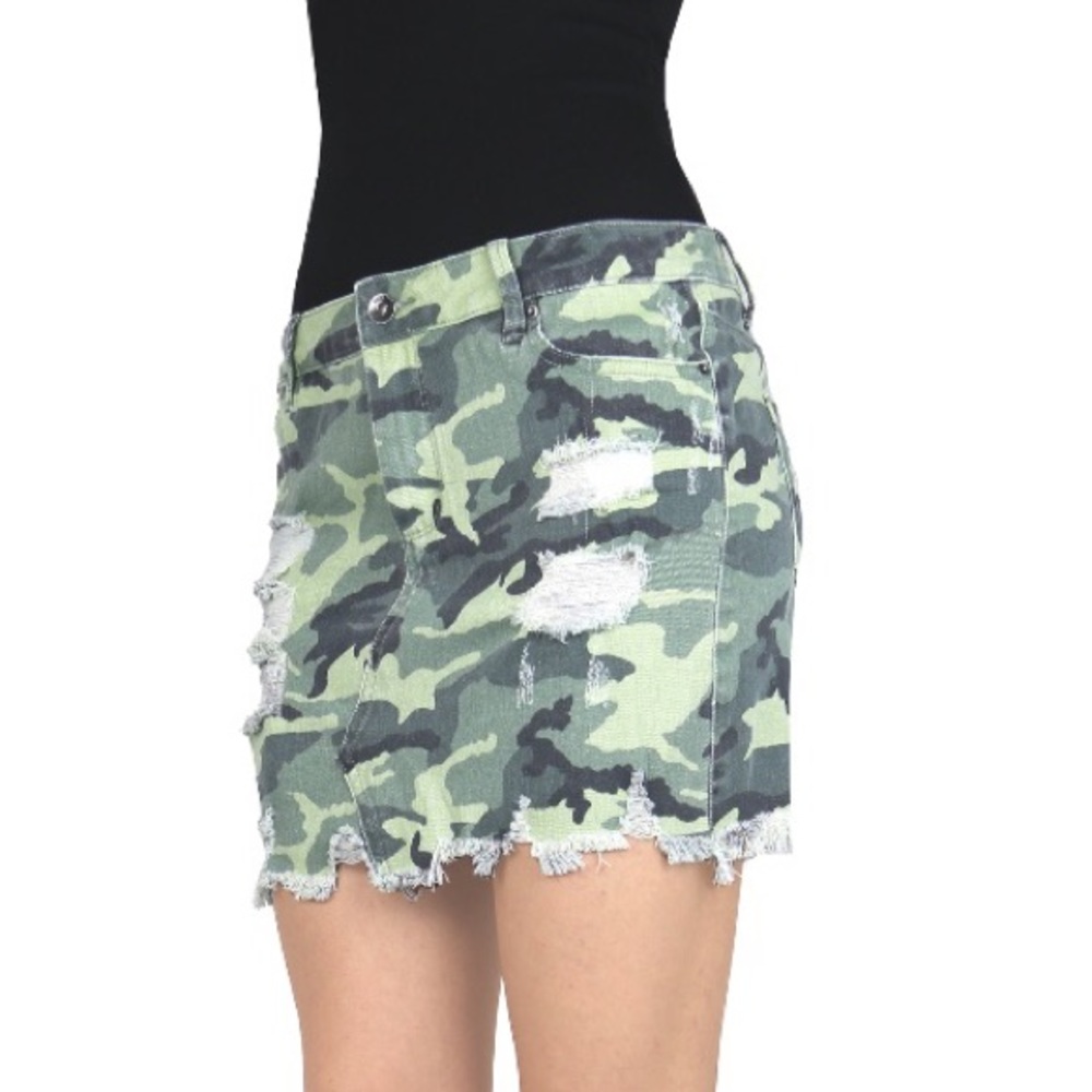 Tractr blu camo skirt denim